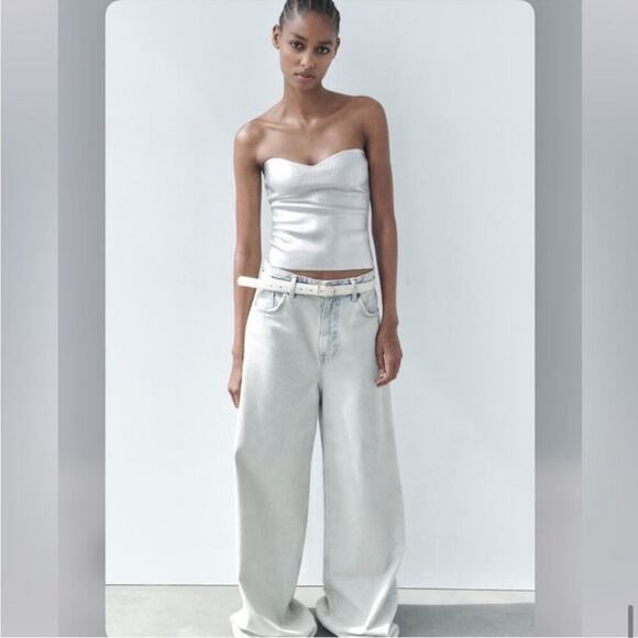 Zara Silver KNIT BUSTIER TOP Size Extra Large XL - Picture 10 of 16